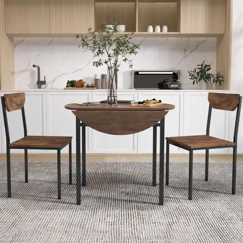 Set da pranzo da 3 pezzi con tavolo a ribalta, set da pranzo moderno rotondo a altezza bancone con 2 sedie, set tavolo da cucina piccolo in legno