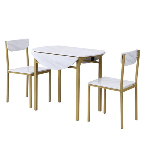 Set da pranzo da 3 pezzi con tavolo a ribalta, set da pranzo moderno rotondo a altezza bancone con 2 sedie, set tavolo da cucina piccolo in legno