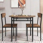 Set da pranzo da 3 pezzi con tavolo a ribalta, set da pranzo moderno rotondo a altezza bancone con 2 sedie, set tavolo da cucina piccolo in legno