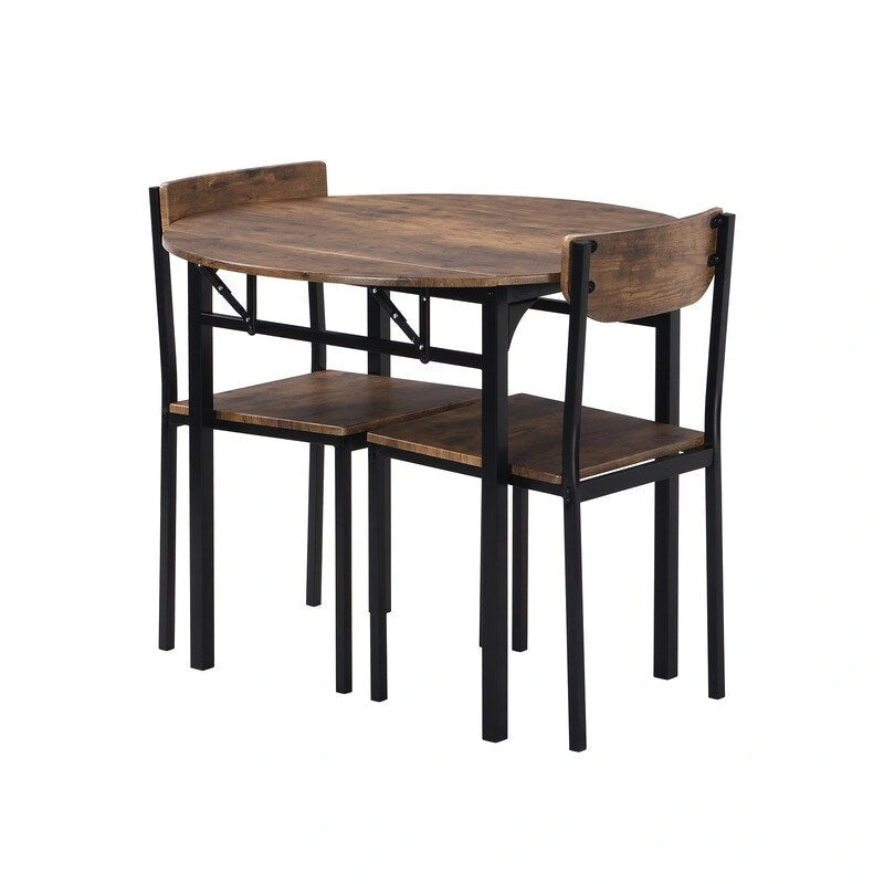 Set da pranzo da 3 pezzi con tavolo a ribalta, set da pranzo moderno rotondo a altezza bancone con 2 sedie, set tavolo da cucina piccolo in legno