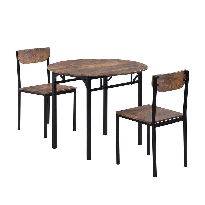 Set da pranzo da 3 pezzi con tavolo a ribalta, set da pranzo moderno rotondo a altezza bancone con 2 sedie, set tavolo da cucina piccolo in legno