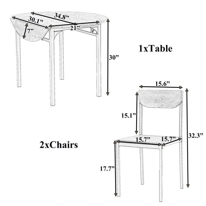 Set da pranzo da 3 pezzi con tavolo a ribalta, set da pranzo moderno rotondo a altezza bancone con 2 sedie, set tavolo da cucina piccolo in legno