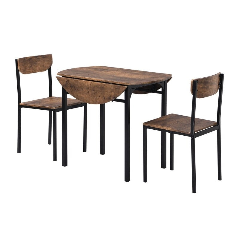 Set da pranzo da 3 pezzi con tavolo a ribalta, set da pranzo moderno rotondo a altezza bancone con 2 sedie, set tavolo da cucina piccolo in legno