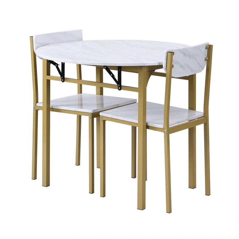 Set da pranzo da 3 pezzi con tavolo a ribalta, set da pranzo moderno rotondo a altezza bancone con 2 sedie, set tavolo da cucina piccolo in legno