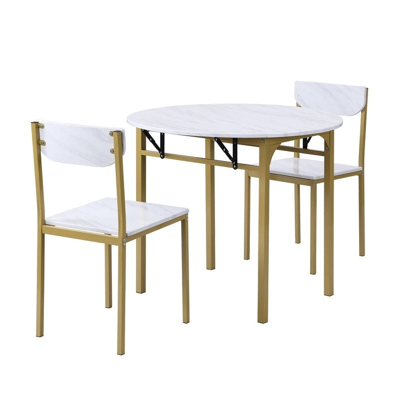 Set da pranzo da 3 pezzi con tavolo a ribalta, set da pranzo moderno rotondo a altezza bancone con 2 sedie, set tavolo da cucina piccolo in legno