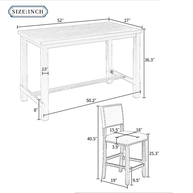 Set da pranzo alto da 5 pezzi con tavolo e 4 sedie