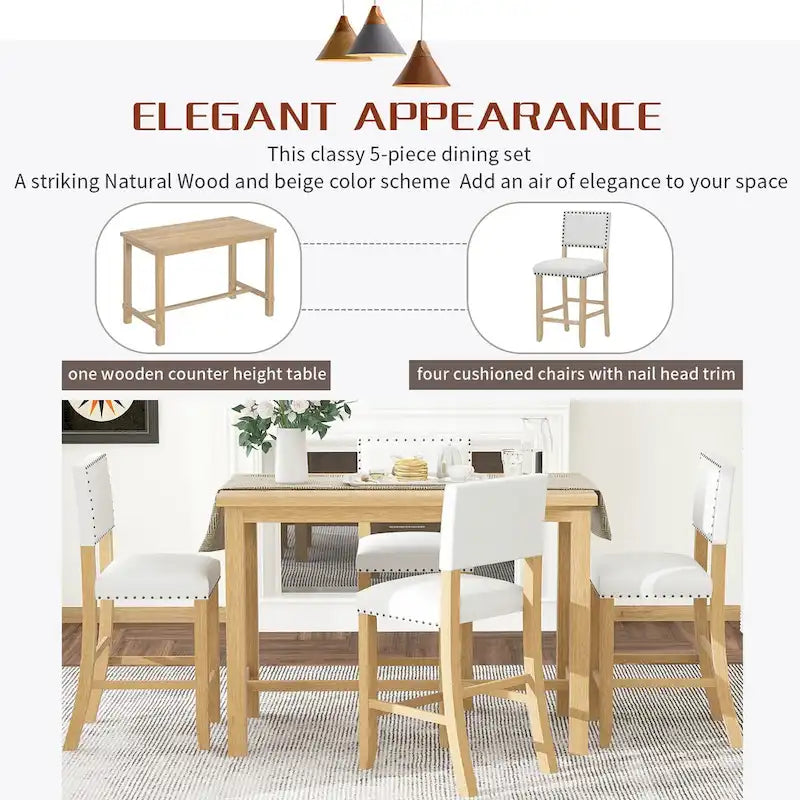 Set da pranzo alto da 5 pezzi con tavolo e 4 sedie