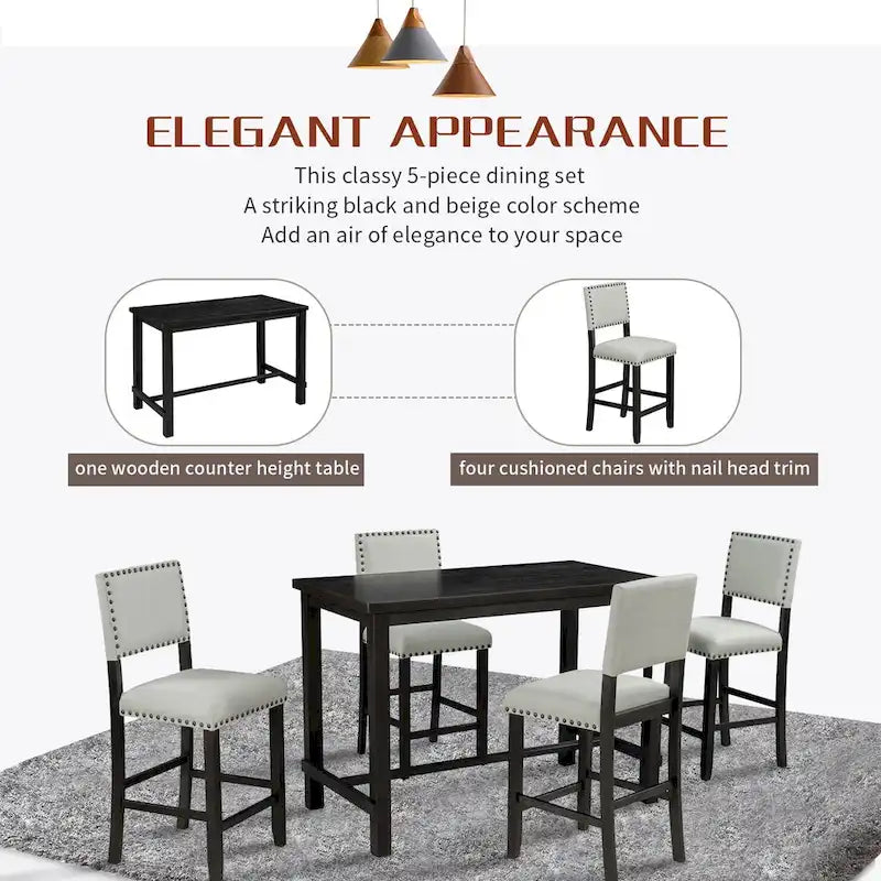 Set da pranzo alto da 5 pezzi con tavolo e 4 sedie