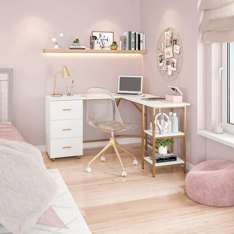 Modern Designs L-Shape Home Office Desk With Storage