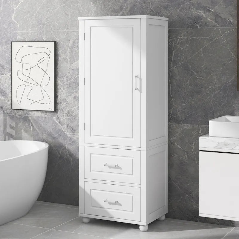 61 Tall Wood 1-door Bathroom Cabinet with Drawers and Adjustable Shelves