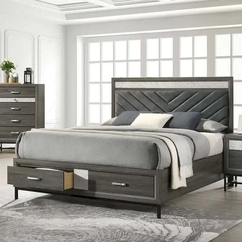 Collezione Camera da letto Heinisk Contemporanea Grigia con Letto a Piattaforma 5 pezzi