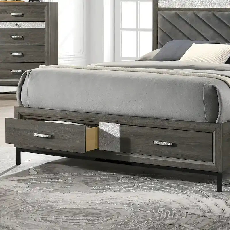 Collezione Camera da letto Heinisk Contemporanea Grigia con Letto a Piattaforma 5 pezzi