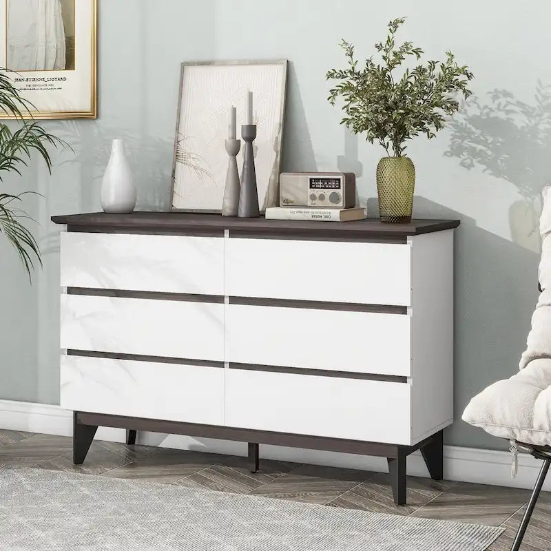 Comò doppio a 6 cassetti con cassetti ampi, comò bianco per camera da letto, cassettiera in legno per soggiorno e corridoio